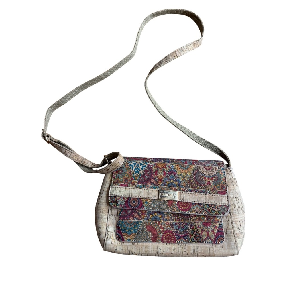 Portugal Cork Crossbody Bag Bohemian Geometric Print Flap Shoulder Bag